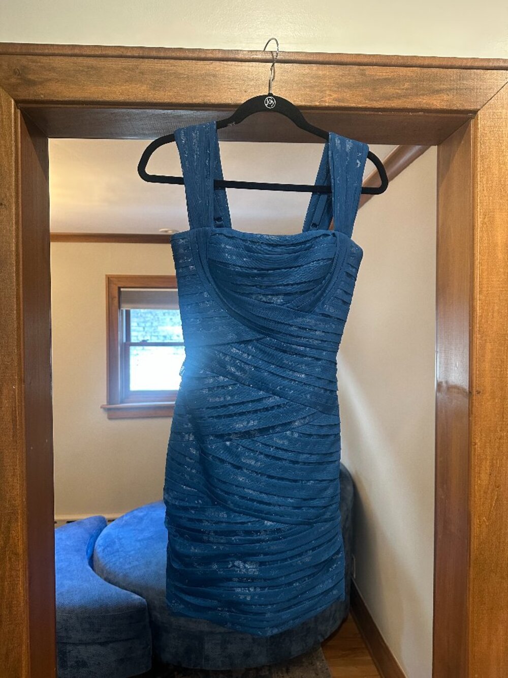 BCBG MaxAzria Dark Blue & Silver Tight Dress, Size Small